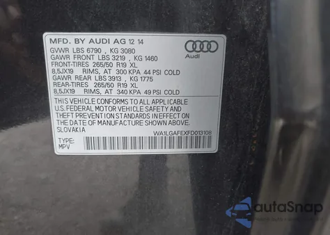 2015 Audi Q7 3.0T Premium из США, поврежденный, VIN WA1LGAFEXFD013108